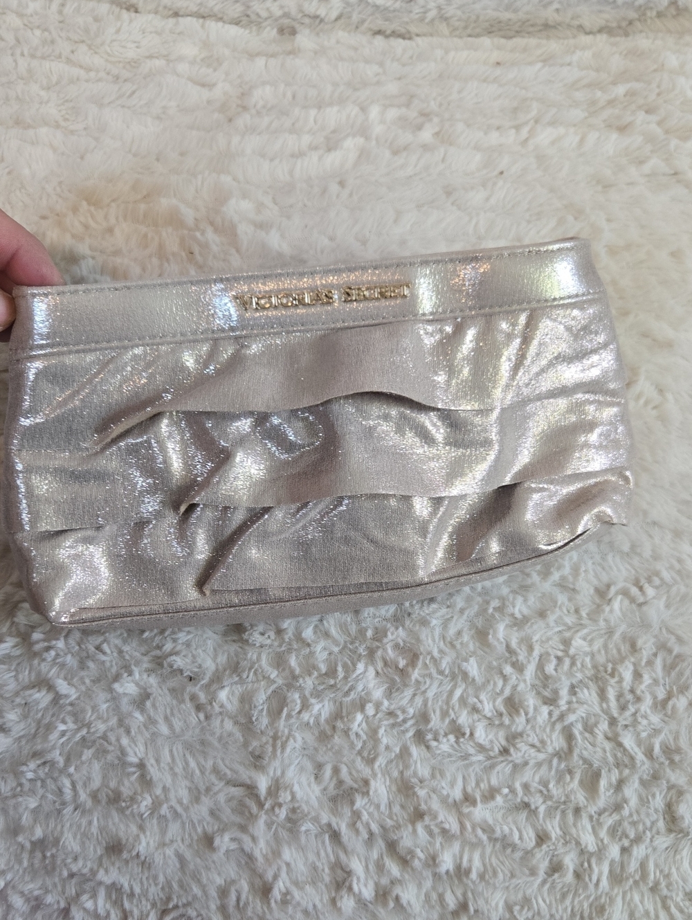 Victoria's Secret Metallic Rose Gold Ruffle Cosmetic Bag